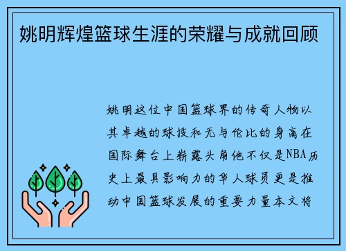 姚明辉煌篮球生涯的荣耀与成就回顾